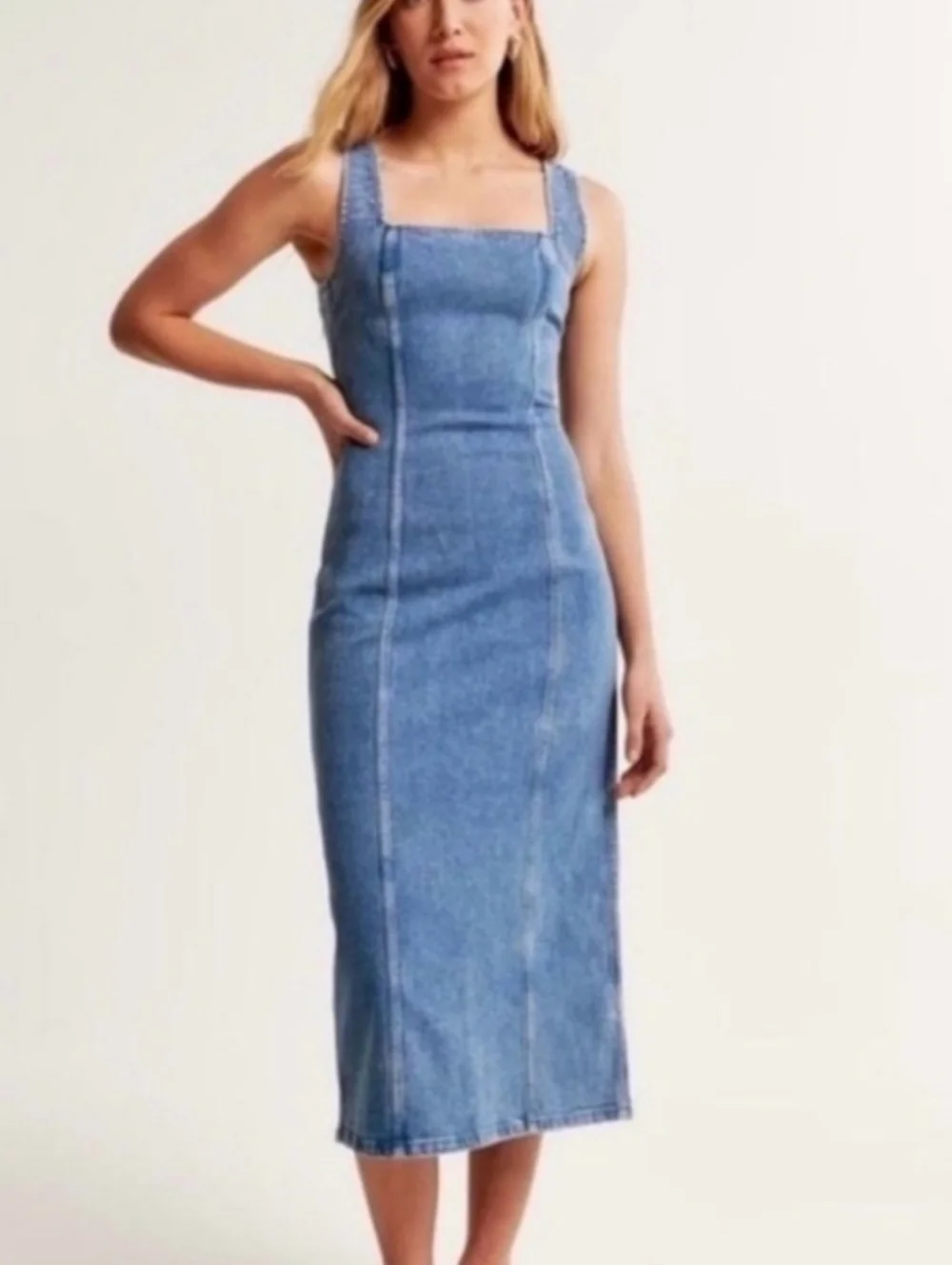 Abercrombie & Fitch Blue Denim Square Neck Sleeveless Column Midi Dress M - Picture 10 of 10